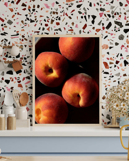 Sunlit Peaches Print - Kitchen Wall Art, Peach Print, Peaches Wall Art, Still Life