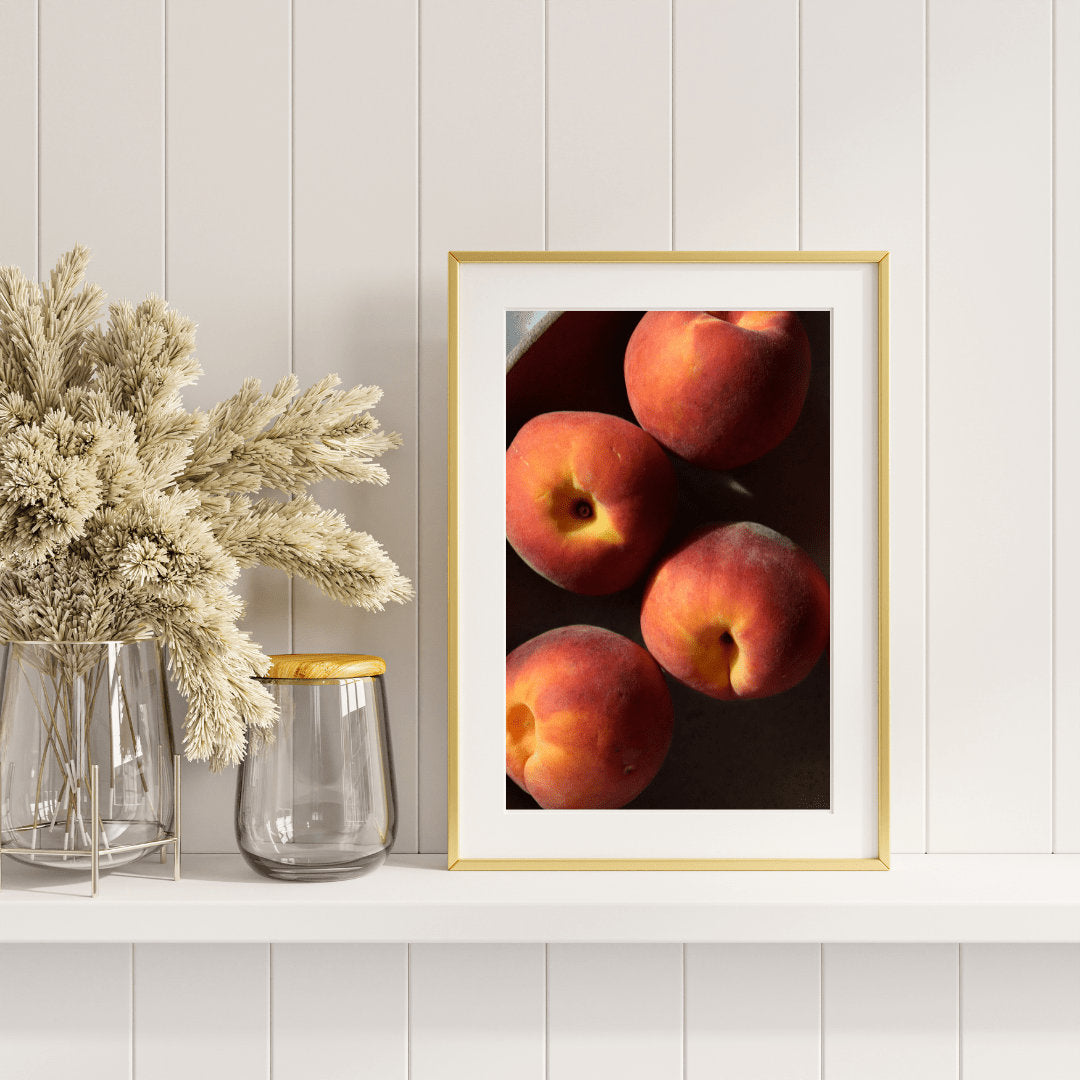 Sunlit Peaches Print - Kitchen Wall Art, Peach Print, Peaches Wall Art, Still Life