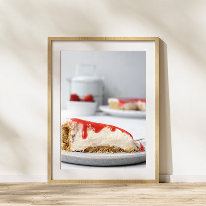 Strawberry Cheesecake Photography Print, Dessert Wall Art, Kitchen Wall Art, Cake Wall Art