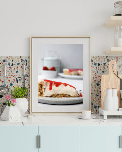 Strawberry Cheesecake Photography Print, Dessert Wall Art, Kitchen Wall Art, Cake Wall Art