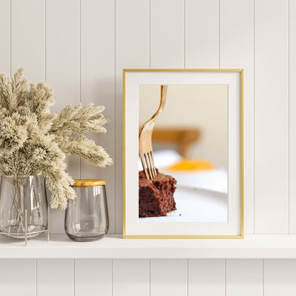 Gold Fork Brownie Photography Print, Dessert Wall Art, Kitchen Wall Art, Dining Room Wall Art