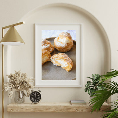 Lemon Profiteroles Print, Dessert Photography Print, Yellow Wall Art, Kitchen Wall Art