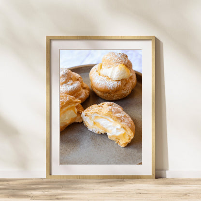 Lemon Profiteroles Print, Dessert Photography Print, Yellow Wall Art, Kitchen Wall Art