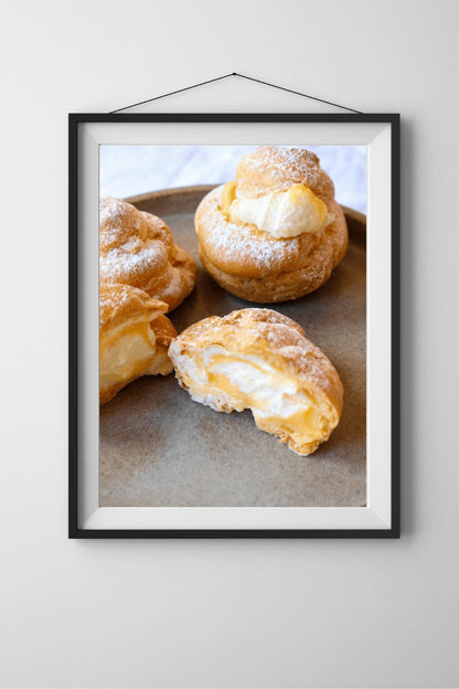 Lemon Profiteroles Print, Dessert Photography Print, Yellow Wall Art, Kitchen Wall Art