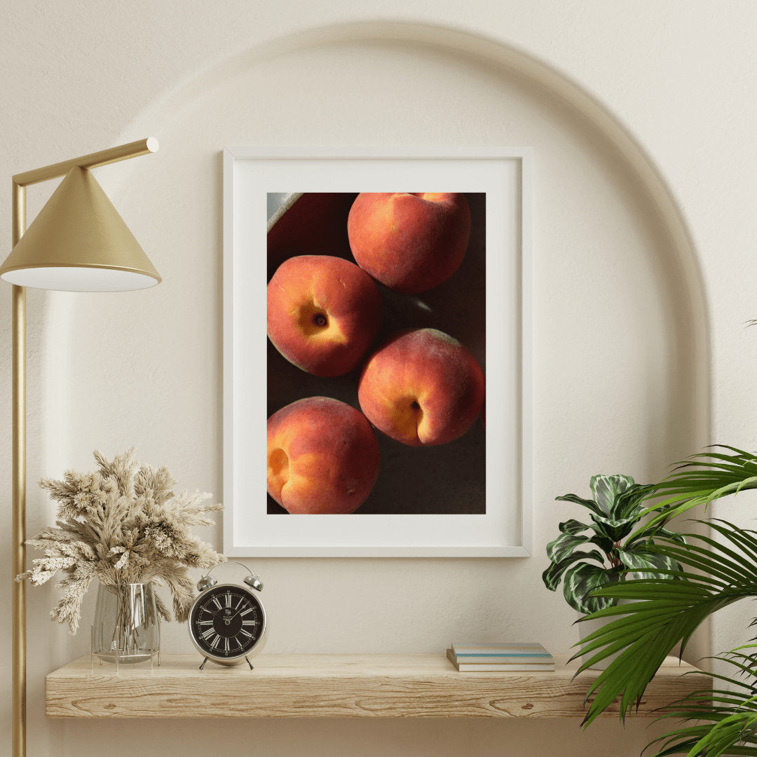 Sunlit Peaches Print - Kitchen Wall Art, Peach Print, Peaches Wall Art, Still Life