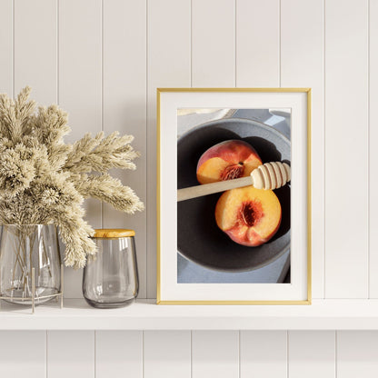 Sunlit Halved Peach Print -  Dining Room Wall Art, Peaches Wall Art, Still Life, Kitchen Wall Art