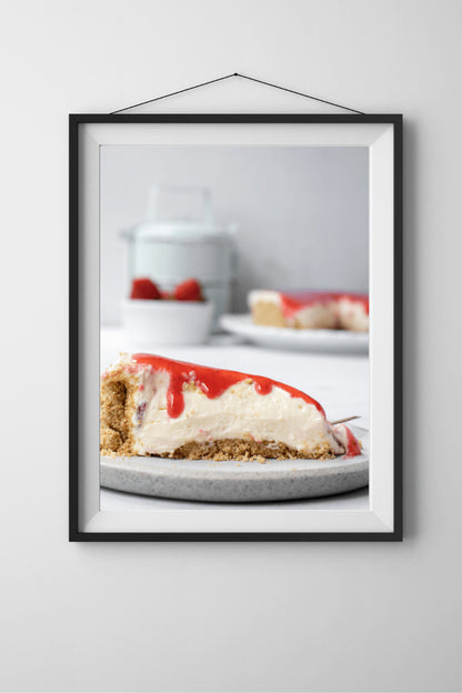 Strawberry Cheesecake Photography Print, Dessert Wall Art, Kitchen Wall Art, Cake Wall Art