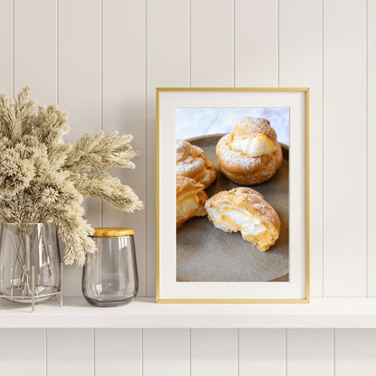 Lemon Profiteroles Print, Dessert Photography Print, Yellow Wall Art, Kitchen Wall Art