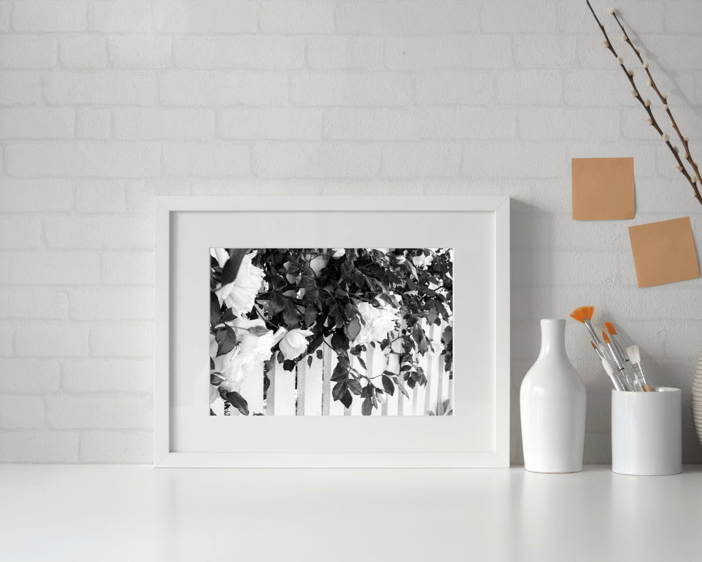 Roses Print, Black and White Roses Flower Photography, Roses Art Photo Poster, Fashion Wall Art, Black and White Rose Wall Art Fence 1