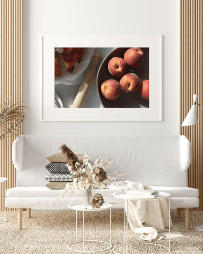 Baking with Peaches Print - Peach Print, Peaches Photography Print, Peaches Wall Art, Kitchen Wall Art, Dining Room Wall Art, Still Life