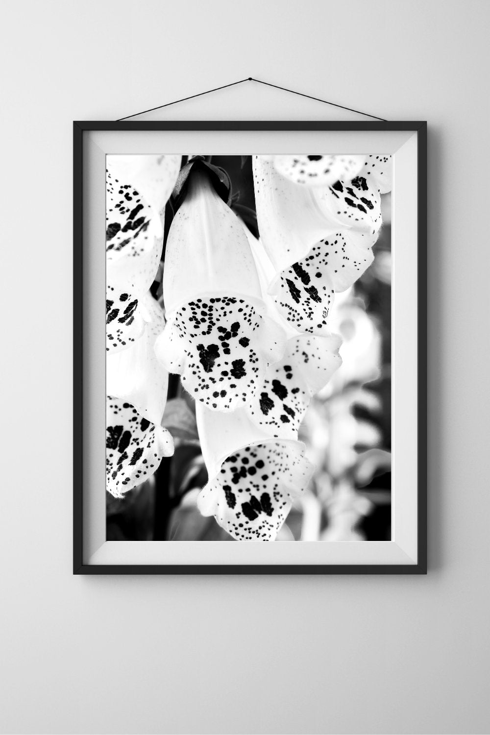 Foxglove Black and White Flower Print, Floral Wall Art, Flower Wall Art