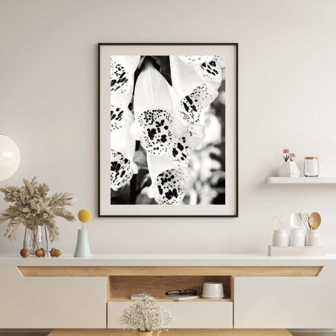 Foxglove Black and White Flower Print, Floral Wall Art, Flower Wall Art