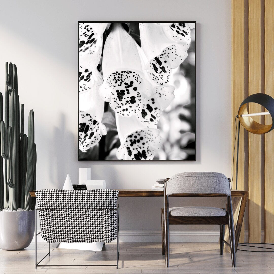 Foxglove Black and White Flower Print, Floral Wall Art, Flower Wall Art