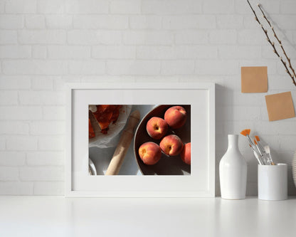 Baking with Peaches Print - Peach Print, Peaches Photography Print, Peaches Wall Art, Kitchen Wall Art, Dining Room Wall Art, Still Life